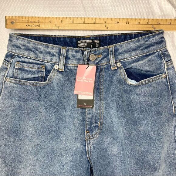 Pretty Little Thing Jeans Women 4 Blue Distress Boyfriend Straight Leg Denim NEW - Picture 10 of 16